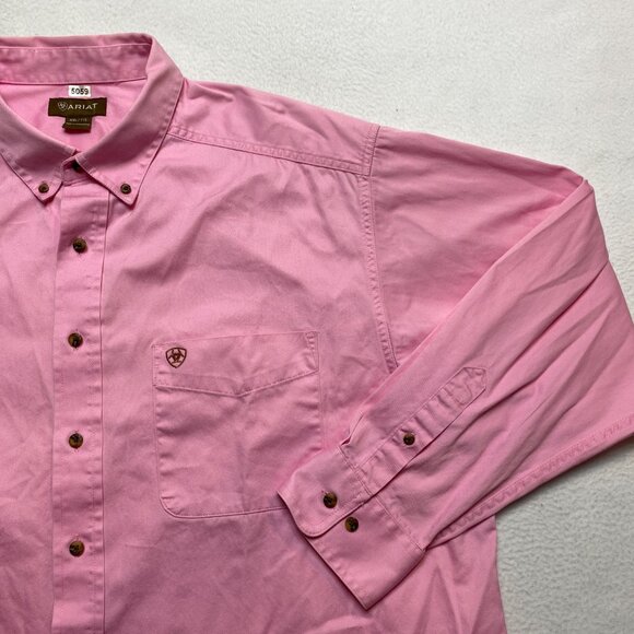Ariat Shirt Mens 2XL Pink Long Sleeve Oxford Canvas Button Down Workwear - Picture 3 of 12